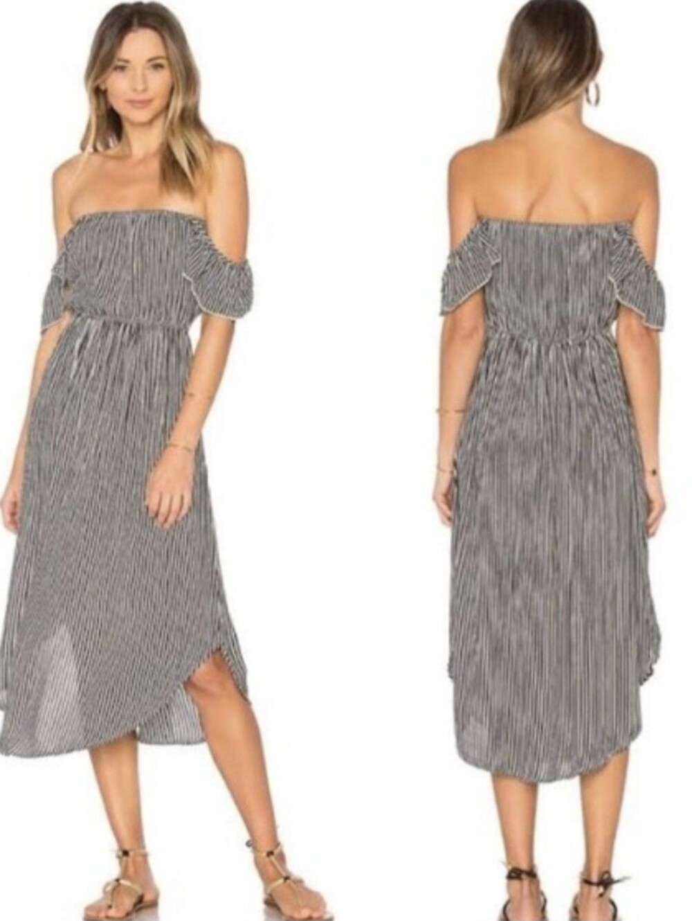 Amuse Society Sheer Bliss Off Shoulder Striped Midi Dress Size Medium